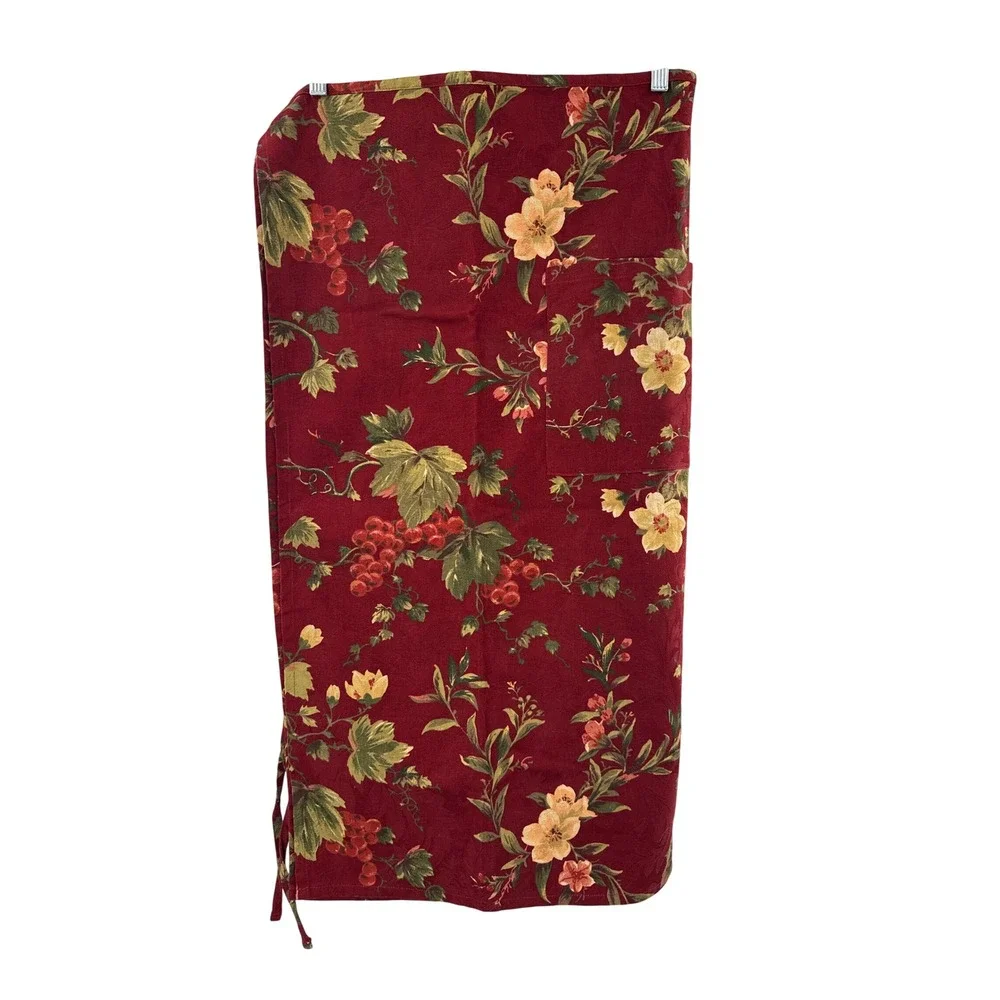 Montague Linens‎ Burgundy Grape Floral Half Apron 100% Cotton Made in USA NWT